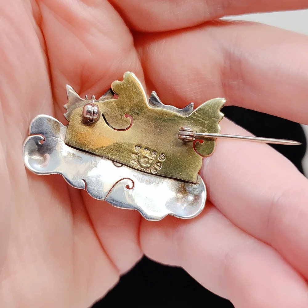 Vintage Far Fetched Sterling Silver Brass Furry Pets Guardian Angel Brooch Pin
